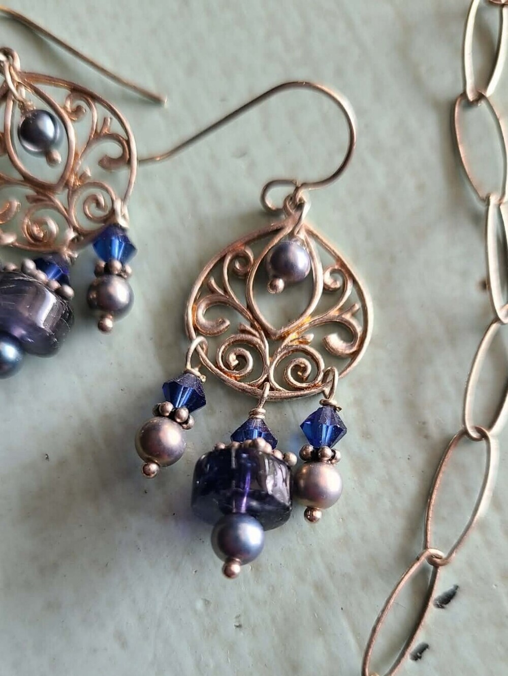 Delicate Silver Filigree Necklace & Earrings Set with Blue Accents - Picture 3 of 4